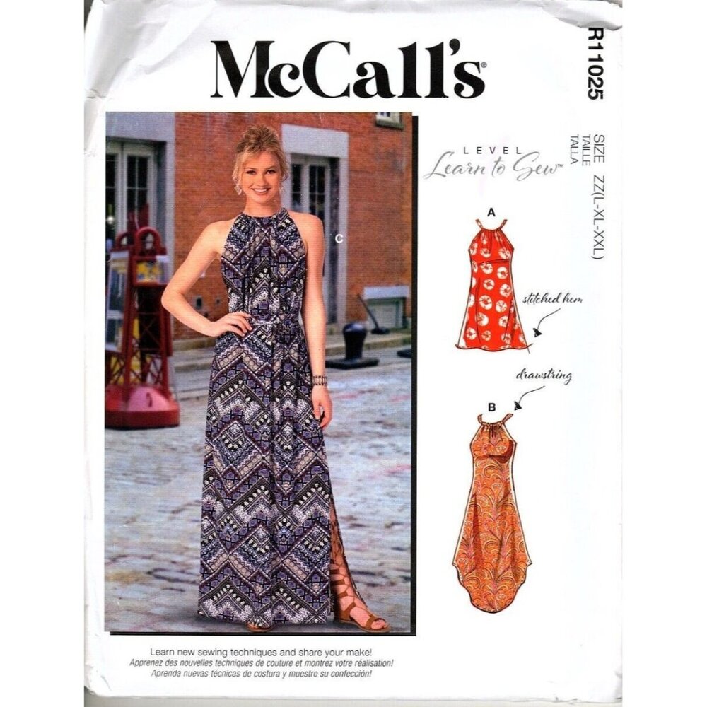McCall's R11025 Misses L to XXL Learn to Sew Easy Dress Uncut Sewing Pattern